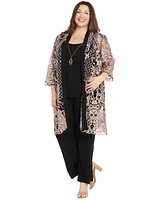 R & M Richards Plus Size Embroidered Duster Jacket, Tank and Pants 3-Pc. Set