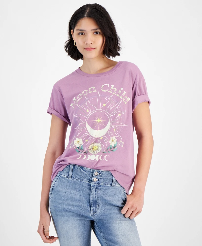 Love Tribe Juniors' Moon Child Cotton Crewneck T-Shirt