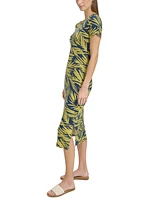 Andrew Marc Sport Women's Leaf-Print Midi T-Shirt Dress