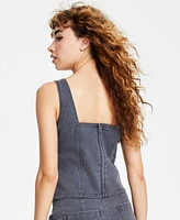 Bar Iii Women's Sleeveless Studded Denim Top, Created for Macy's