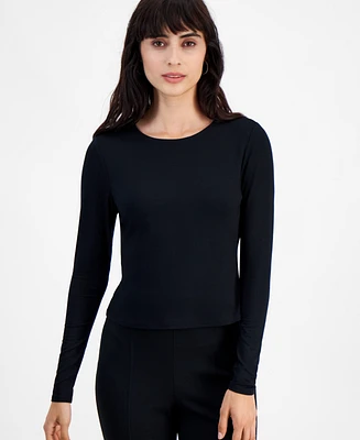 Bar Iii Women's Long-Sleeve Crewneck Jersey Top, Created for Macy's