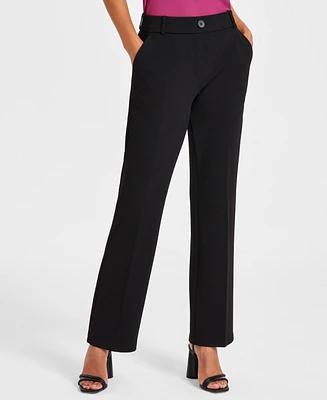 Kasper Petite Solid Pull-On Faux-Fly Mid-Rise Trousers