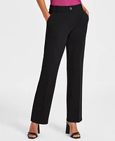 Kasper Petite Solid Pull-On Faux-Fly Mid-Rise Trousers