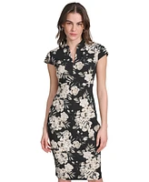 Calvin Klein Women's Floral-Print Split-Neck Dress