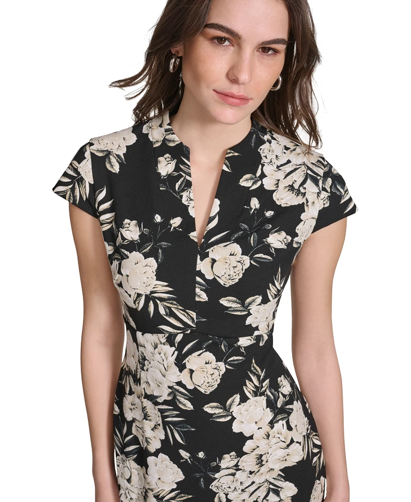 Calvin Klein Women's Floral-Print Split-Neck Dress