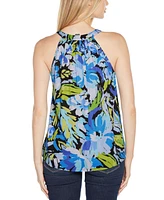 Belldini Women's Abstract Floral Tie-Neck Sleeveless Top