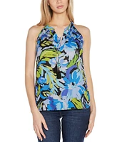 Belldini Women's Abstract Floral Tie-Neck Sleeveless Top