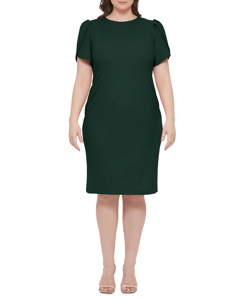 Calvin Klein Plus Scuba Crepe Tulip-Sleeve Sheath Dress