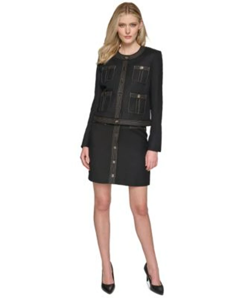 Karl Lagerfeld Womens Trapunto Stitch Collarless Jacket Mini Skirt