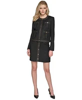 Karl Lagerfeld Womens Trapunto Stitch Collarless Jacket Mini Skirt