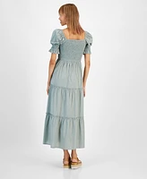 And Now This Women's Cotton Smocked Puff-Sleeve Tiered Maxi Dress, Created for Macy's