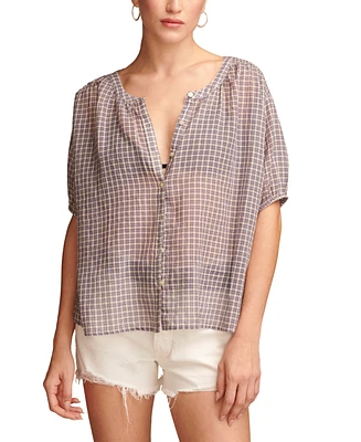 Lucky Brand Women's Cotton Plaid Smocked-Shoulder Blouse