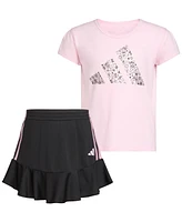 adidas Little & Toddler Girls Short-Sleeve T-Shirt Ruffle Skort, 2 Piece Set