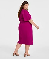 Connected Plus V-Neck Butterfly-Sleeve Midi Dress