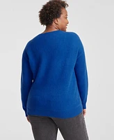 Charter Club Plus Cashmere Rib-Knit Relaxed-Shoulder Sweater, Created for Macy's