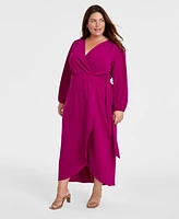 Connected Plus Size Tie-Front Wrap Maxi Dress