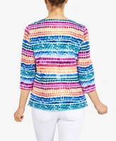 Alfred Dunner Women's Rainbow Dot Split Neck Top