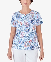 Alfred Dunner Women's Drawstring Hem Jacobean Short Sleeve Tee