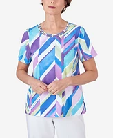 Alfred Dunner Women's Double Strap Broken Chevron Tee