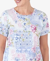 Alfred Dunner Women's Patchwork Floral Braided Neck Tee