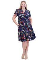 Jessica Howard Plus Floral-Print Twist-Front Midi Dress