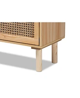 Baxton Studio Faulkner Mid-Century Modern Natural Brown Finished Wood and Rattan 2-Door Bookcase