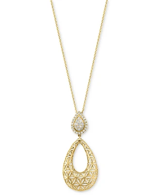 Effy Diamond Teardrop Cluster & Floral Lattice 18" Pendant Necklace (1/3 ct. tw.) in 14k Gold