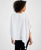 Jm Collection Women's Embellished-Neck Gauze Poincho, Created for Macy's