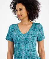 Jm Collection Petite Printed Ruffled-Hem Top, Created for Macy's