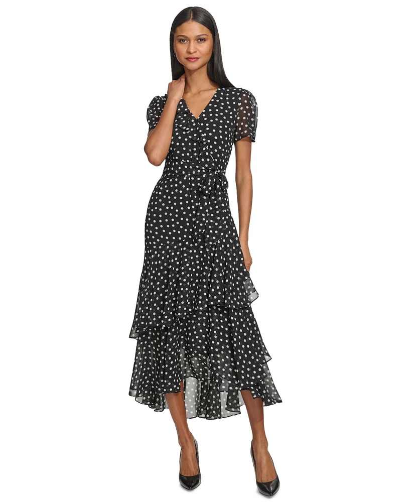 Karl Lagerfeld Paris Women's Ruffled Polka Dot Maxi Dress