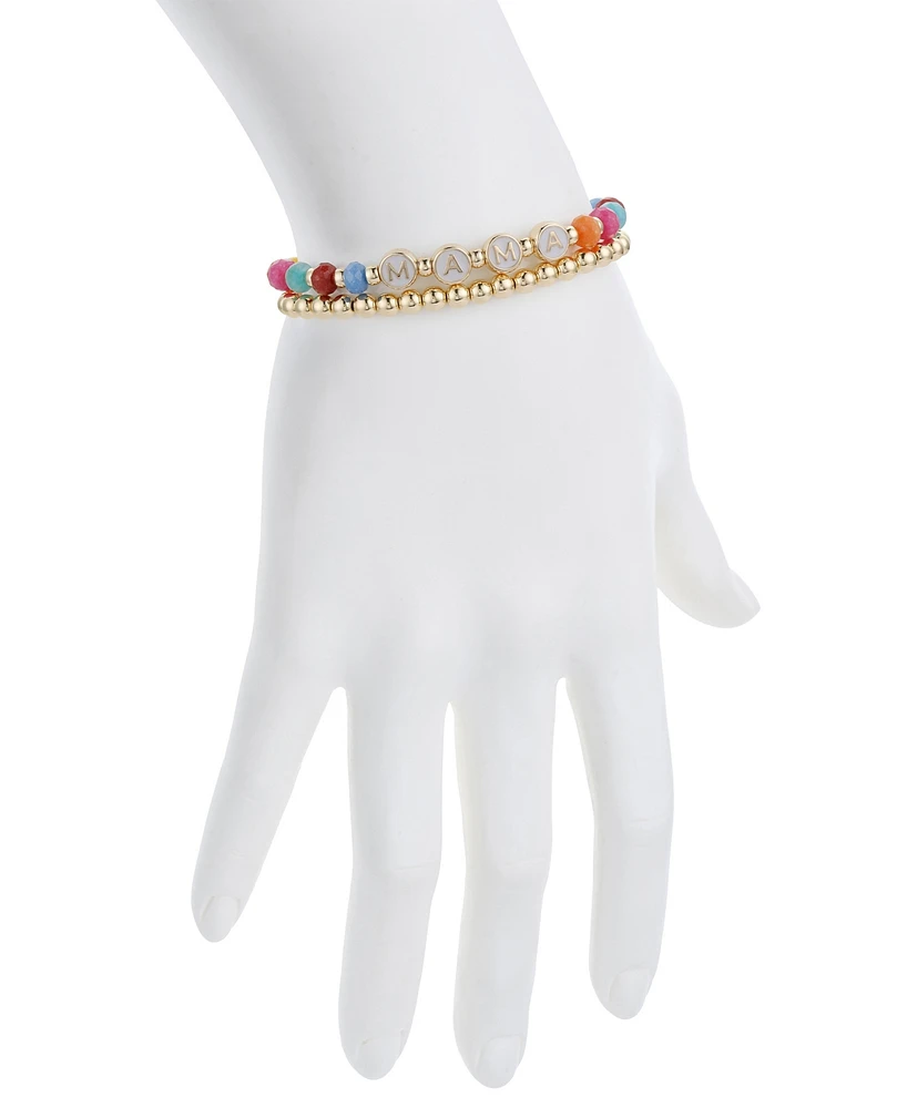 Unwritten Multi Color Quartz Mama Stone and Beaded Stretch Bracelet Set