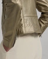 Lauren Ralph Lauren Women's Metallic Leather Moto Jacket