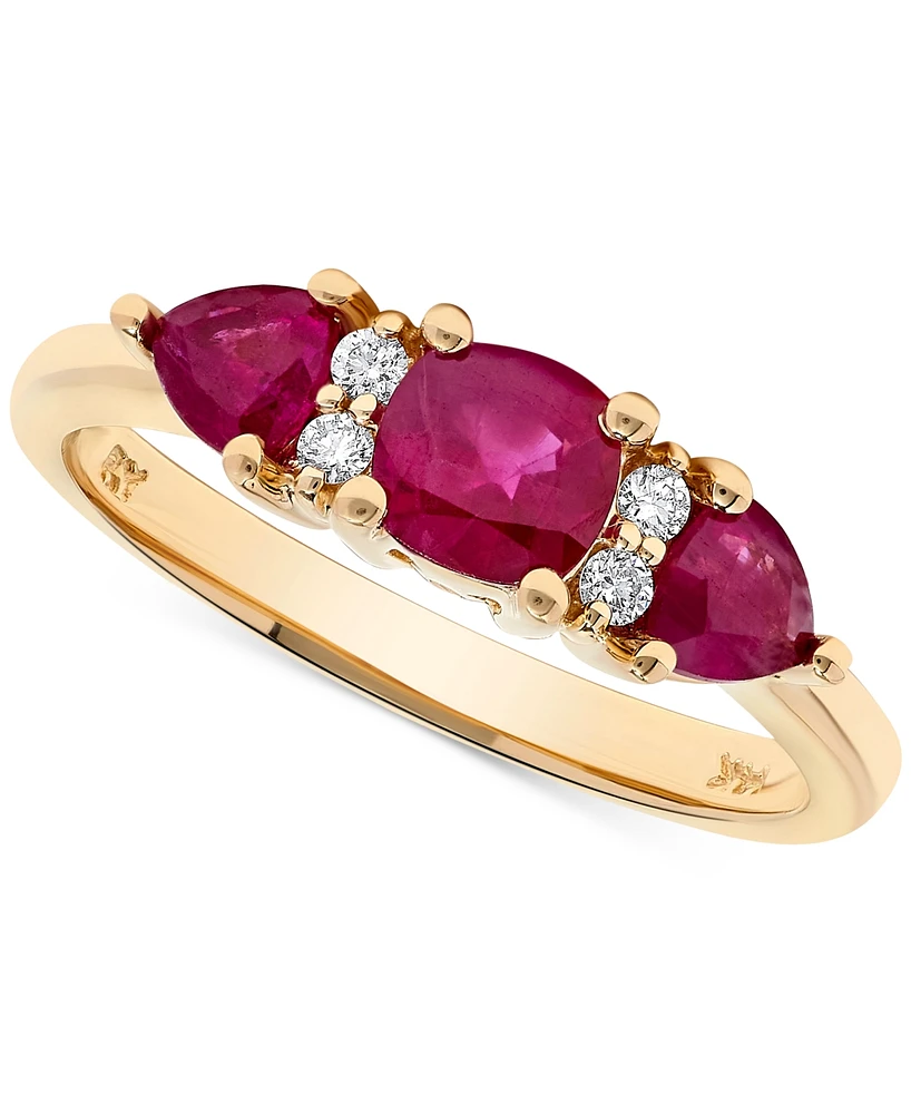 Ruby (1-3/8 ct. t.w.) & Diamond (1/20 ct. t.w.) Three Stone Ring in 14k Gold