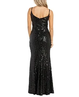 Morgan & Company Juniors' Sweetheart-Neck Slit-Front Sequin Gown