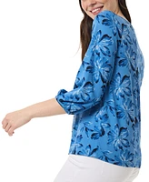 Jones New York Women's Printed Moss-Crepe 3/4-Sleeve Top