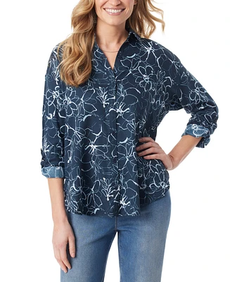 Gloria Vanderbilt Women's Amanda Printed Cotton Button-Front Shirt