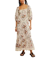 Free People Women's All The Attitude Printed Lace-Trim Balloon-Sleeve Cotton Maxi Dress