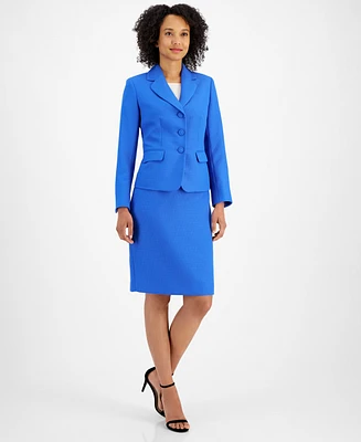 Le Suit Textured Three-Button Jacket & Skirt Suit, Regular Petite Sizes