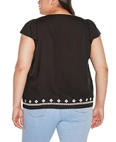 Belldini Black Label Plus Boho Embroidered Square Neck Top