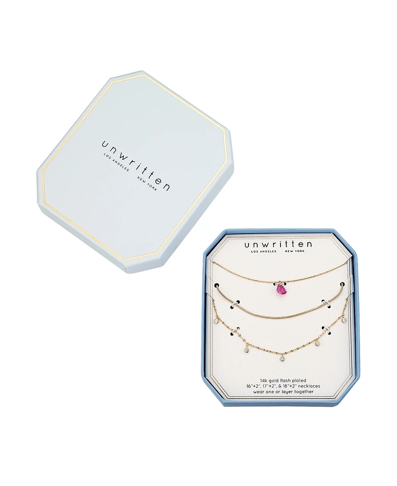 Unwritten Cubic Zirconia Bezel Ruby Heart Layered Necklace Set