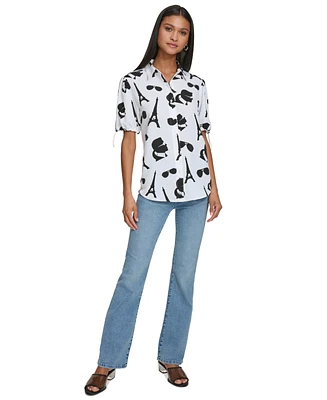 Karl Lagerfeld Paris Women's Printed Bungee-Sleeve Shirt