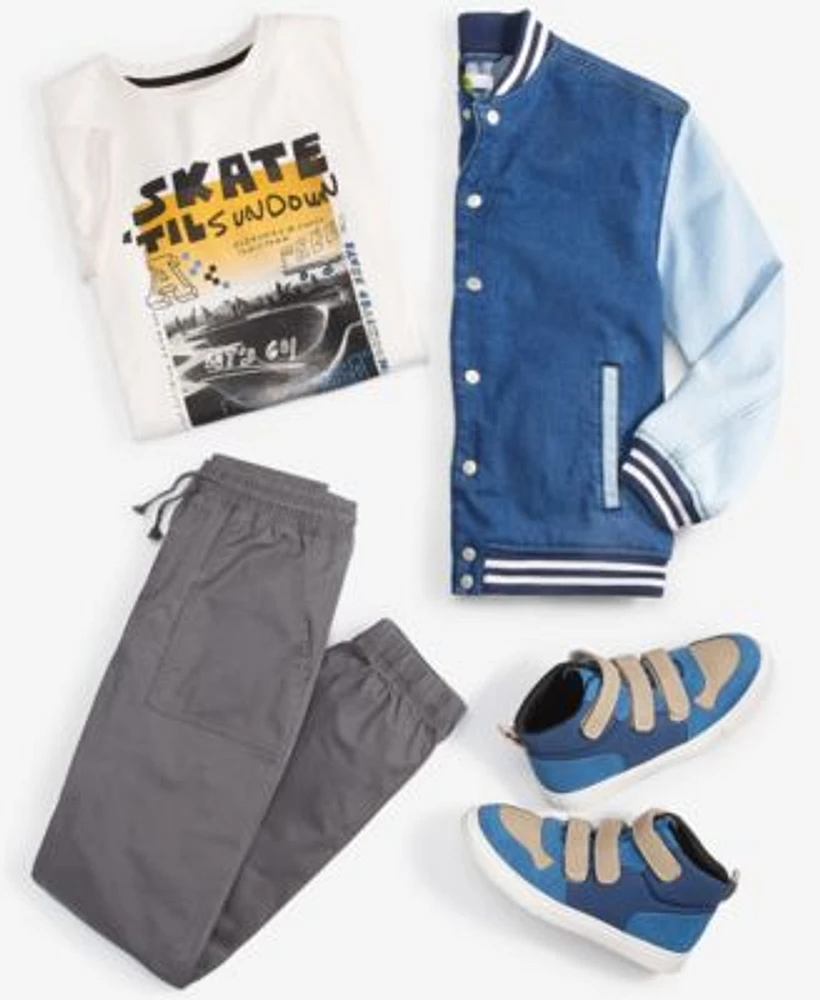 Epic Threads Big Boys Denim Varsity Jacket Skate T Shirt Twill Joggers Created For Macys