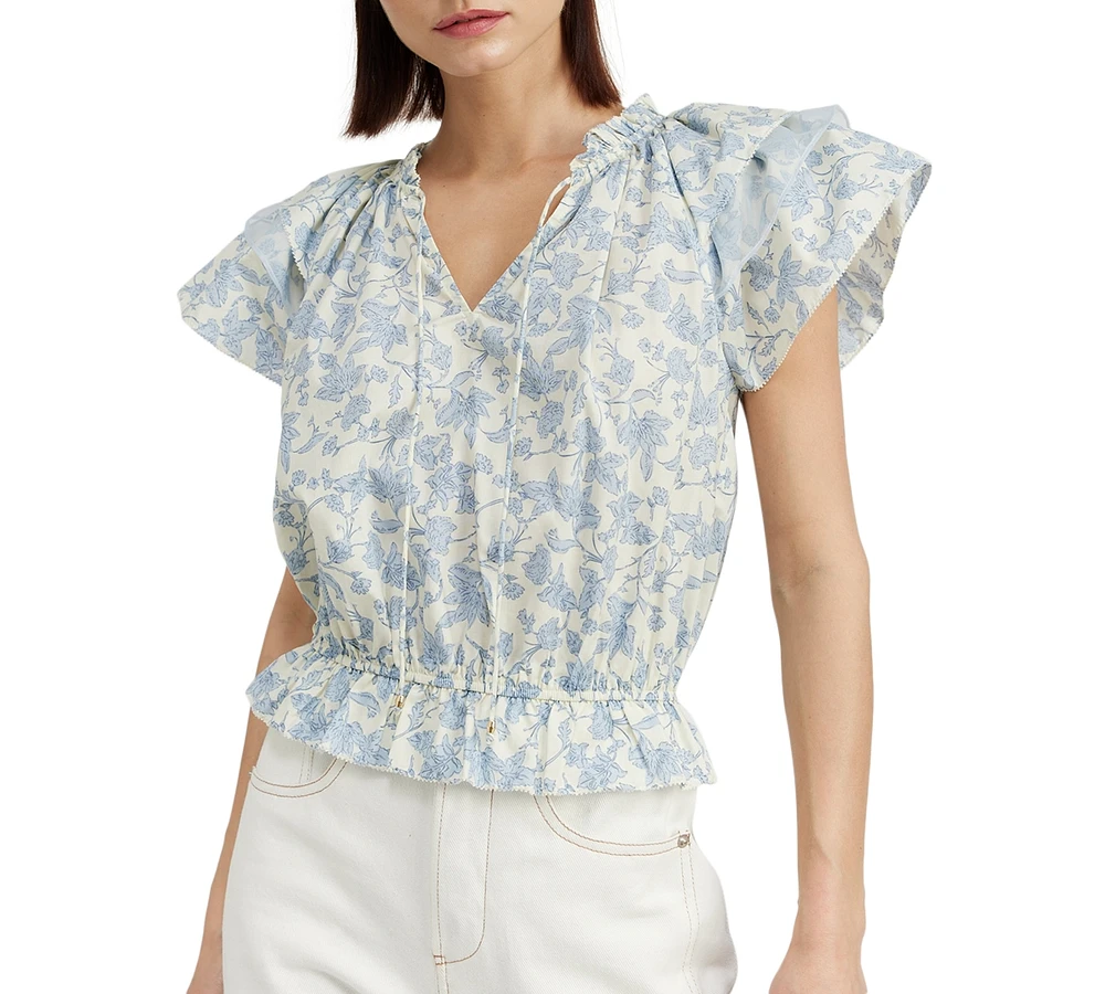 En Saison Women's Egret Flutter-Sleeve Top