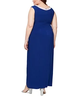 Alex Evenings Plus Embellished-Neck Side-Slit Dress