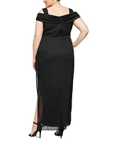 Alex Evenings Plus Size Draped Cold-Shoulder Evening Dress