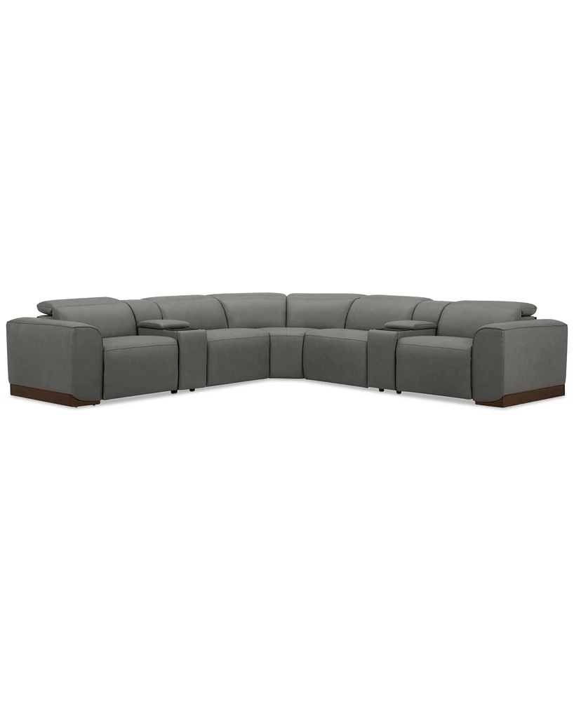 Lovro 7-Pc. Leather Sectional with 3 Power Motion Chairs & 2 Consoles, Created for Macy's