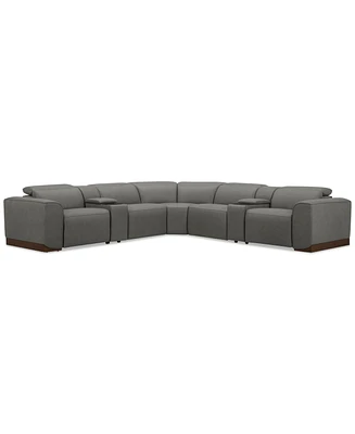 Lovro 7-Pc. Leather Sectional with 3 Power Motion Chairs & 2 Consoles, Created for Macy's