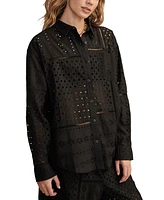 Lucky Brand Women's Cotton Schiffli Embroidered Prep Shirt