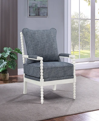 Office Star Kaylee Antique White Spindle Chair with Indigo Fabric