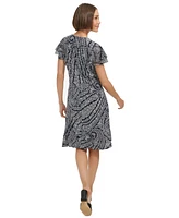 Tommy Hilfiger Women's Paisley-Print V-Neck Flutter-Sleeve Dress